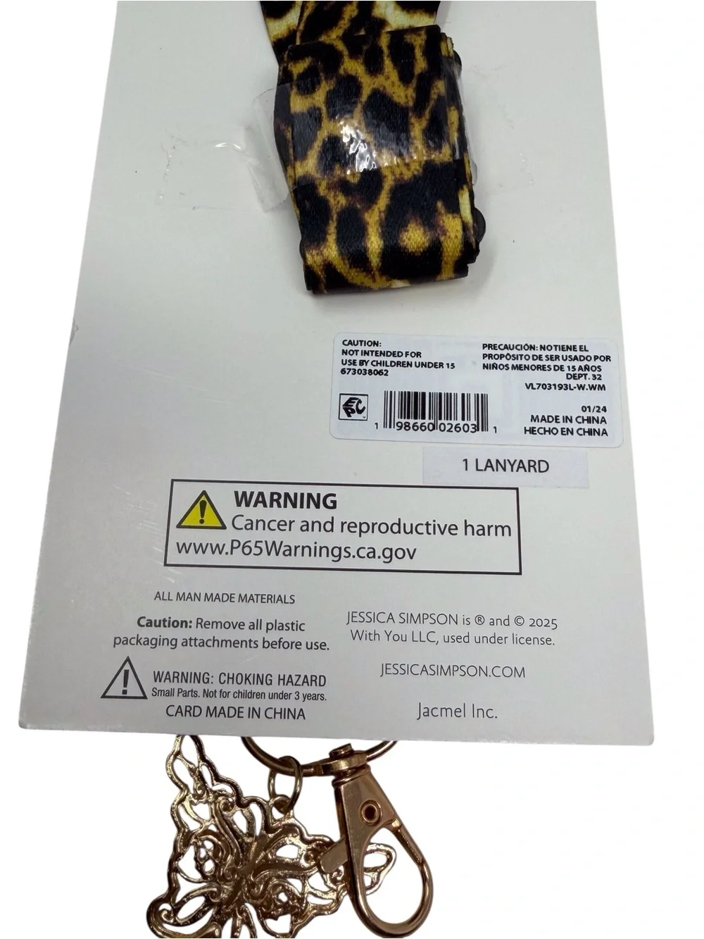 Jessica Simpson leopard-print lanyard/key Chain With Gold Tone Butterfly Charm